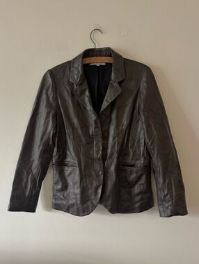 ✨🍂 EUC Gorgeous Leather Blazer Amanda Uprichard Brown 100% Lambskin Jacket M